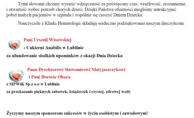 Podziękowania dla sponsorów